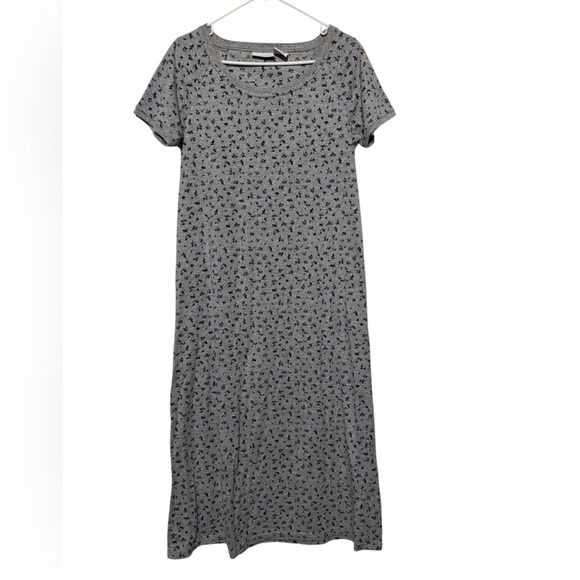 Vintage Long Modest Gray Blue Floral T-Shirt Modi Dress Size Small Jersey Knit - Picture 1 of 3